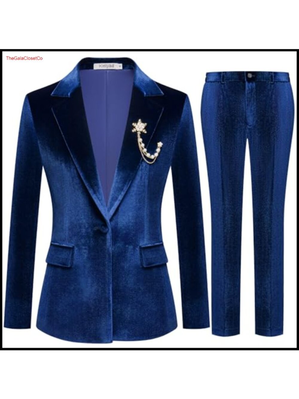Women's Velvet Suit Set 2 Piece Blazer & Pants Tuxedo Dressy